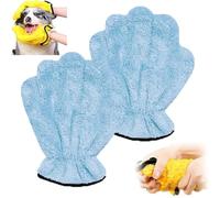 GUUZETU Corals Fleece Pet Grooming Gloves, Double Sided Absorbent Towel Mittens for Quick Drying Dog Cat Bath, Gentle Deshedding Soft Reusable Grooming Gloves (Blue)