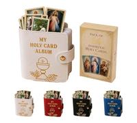 GUUZETU Genuine Leather Holy Card Holder, Compact Catholic Prayer Card Wallet, Pocket Prayer Card Organizer with Snap Closure, Compact Devotional Storage Book for Church, Spiritual Gift Unisex (#A)