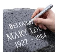 GUUZETU Golden Tombstone Marker Pen, Waterproof Stone Paint Pen for Gravestone Letter Restoration, Oil Based Fine Tip for Granite Marble Headstone Inscription Touch Up Cemetery Repair (Silver)