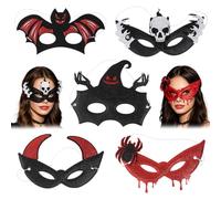 GUUZETU Halloween Devil Demon Masks, Masquerade Half Face Scary Masks for Women, Halloween Eye Covers for Cosplay Party Costume Accessories (5Pcs)