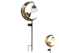 GUUZETU Hummingbird Moon Solar Garden Stake Light, Waterproof Metal Crescent Moon Decor with Crackle Glass Globe, Solar Powered Warm White LED Pathway Lamp for Yard Lawn Patio Walkway