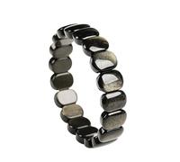 GUUZETU Natural Silver Gold Sheen Obsidian Bracelet Bangle, Positive Energy Healing & Bring Happiness Luck Wealth (Gold)