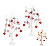 GUUZETU Romantic Heart-Shaped Birch Tree Lamp 24 Inch, Valentine Tabletop Lighted Tree with Hanging Hearts, USB Operated LED Decor for Home Bedroom Wedding (2pcs)