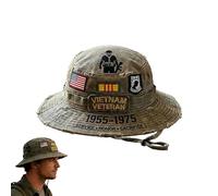 GUUZETU Vietnam Veteran Boonie Hat, Embroidered Patriotic Military Bucket Hat with Flag Patch, Outdoor Sun Cap Gift for Vets (1PCS)