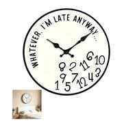 GUUZETU Whatever I'm Late Anyway Wall Clock - Funny Sarcastic 12 Inch Silent Non-Ticking Wooden Clock with Scattered Numbers, Humorous Procrastinator Gift for Home Office Kitchen Decor (25 * 25cm)