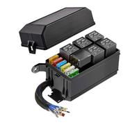 GUUZI 12V Fuse and Relay Box Pre-Wired, 6 Relay Slots and 6 ATC/ATO Fuse Holder, with 6 Fuses and 5 5-Pin JD1914 Relay and 1 4-Pin RTT7121 Relay, Relay Fuse Block for Car Truck Trailer Boat