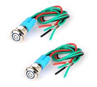 GUUZI 2pcs Latching Push Button Switch Waterproof Stainless Steel Shell 220V-230V/3A LED Ring Illuminated Switch with Wire Socket Plug Suitable for 12mm Mounting Hole (Blue)