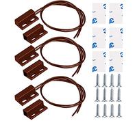 Guuzi 3pcs Surface Mount Wired Door Sensor Alarm Magnetic Reed Switch Brown,Normally Closed Magnetic Switch