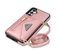 GUVAGI Case with Strap for Samsung Galaxy S25 Plus/S25+, Leather Mobile Phone Case, 4-Card Zip Compartments, Mobile Phone Case for Women and Girls, Mobile Phone Case with Chain Pocket, Back for