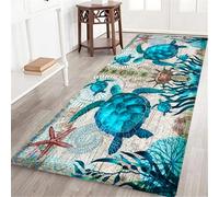 Coastal Runner Rug for Hallway 2x6 Sea Turtle Hallway Rugs Nautical Throw Rug Blue Turtles Beach Ocean Life Teal Marine Animal Area Rug Non-Slip Floor Carpet for Bedroom Entrance Door Mat Washable Rug