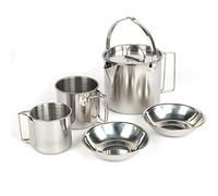 Guvkeug 5Pcs/Set Stainless Steel Cooking Kettle Portable Outdoor Camping Backpacking Pot with Foldable Handle