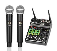Guvkeug Mixer Audio Mixer 1 Drag 2 Wireless Mics Mixing Console 4 Channels with Bluetooth USB Effect for DJ Karaoke PC Guitar