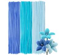 GUWINA 300Pcs Pastel Blue Pipe Cleaners for Crafts, 6mm Thick 30cm Long | Fluffy Chenille Stems, Fuzzy Sticks Coloured, for Flowers Making, Festive Decorations, DIY Art Supplies, 3 Assorted Colours
