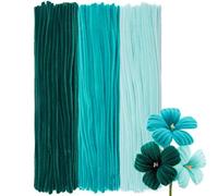 GUWINA 300Pcs Pastel Green Pipe Cleaners for Crafts, 12'' Long 0.3'' Thick Fluffy Chenille Stems Set, 3 Assorted Colors Fuzzy Sticks Craft Supplies for DIY Art, Flowers Making & Festive Decorations