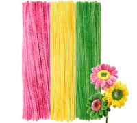 GUWINA 300Pcs Pastel Pipe Cleaners 12'' Long 0.3'' Thick, Fluffy Chenille Stems Set for Flowers, 3 Assorted Colors Fuzzy Sticks Craft Supplies for DIY Art (Seafoam Green, Lemon Yellow & Rose Red)