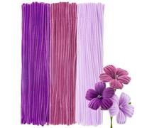 GUWINA 300Pcs Pastel Purple Pipe Cleaners 30cm Long 6mm Thick, Fluffy Chenille Stems Set for Crafts, 3 Assorted Colors Fuzzy Sticks Craft Supplies for DIY Art, Flowers Making & Festive Decorations