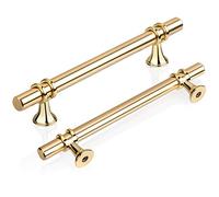 GUWINA 6 Pcs Gold T Bar Kitchen Cupboard Handles 128mm (5") Hole Centres, Wardrobe Door Handles Solid Zinc Alloy, Elegant Matte Gold Drawer Pulls for Cabinet Furniture with Screws (6 Pack)