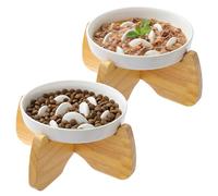 GUWINA Elevated Slow Feeder Cat Bowl 6.3'' Wide, Ceramic Raised Shallow Slow Eating Cat Bowl with Stand, Anti-Vomiting Pet Puzzle Feeder for Dry/Wet Food, Whisker Friendly, Dishwasher Safe (2 Pack)