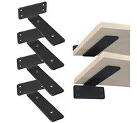 GUWINA Floating Shelf Brackets,4 Pack 25cm Metal Black Shelf Brackets Heavy Duty,Invisible Shelf Brackets Scaffold Board Shelf Brackets Support,Industrial l Shape Shelf Brackets for Wall