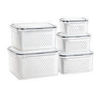 GUWINA Fresh Food Storage Containers for Fridge,Plastic Fridge Organisers Storage Containers Set with Lids and Colander,Stackable Fruit Vegetable Produce Saver Containers for Refrigerator (5 Pack)