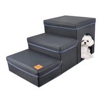 GUWINA Pet Dog Stairs, Foldable 3 Tiers Steps Dog Steps for High Bed & Sofa, Multi Use Small Dog Ramp with Storage Box & Condo for Small Medium Large Dogs Cats Puppy Doggie(Blue)