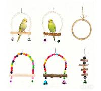 GUXINYU Colorful Wood & Rope Parrot Hanging Climb Roost Set - 6-Piece Bird Toy for Small Caged Birds, Budgie, Cockatiel, Lovebird