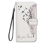 Guxira Flip Leather Case for Samsung Galaxy A17 5G, 360 degrees Protective Cover Silicone Wallet Case Shockproof Cute Cover with Card Slots and Magnetic Closure Case - Purple Feather