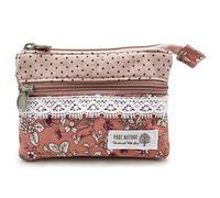GUXL Women Small Zipper Coin Purse, Handmade Fabric Flower Embroidered Change Pouch, Cotton Double Zipper Wallet, Pink, 3.5"x4.8", 206