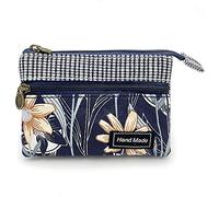 GUXL Women Small Zipper Coin Purse, Handmade Fabric Flower Embroidered Change Pouch, Cotton Double Zipper Wallet, Lightblue, 3.5"x4.8", 206