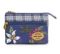 GUXL Women Small Zipper Coin Purse, Handmade Fabric Flower Embroidered Change Pouch, Cotton Double Zipper Wallet, Blue, 3.5"x4.8", 206