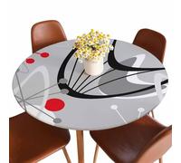 Guxxuil Atomic Pattern Round Fitted Tablecloth Mid Century Modern Lines Stripes Dots Red Grey Elastic Edge Tablecloth Waterproof Oilcloth Table Cover for 40"-44"