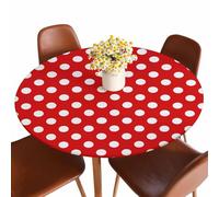 Guxxuil Polka Dots Round Fitted Tablecloth White and Red Spots Modern Contemporary Polka Dot Elastic Edge Tablecloth Waterproof Oilcloth Table Cover for 40"-44"