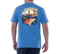 Guy Harvey Men’s Freshwater Fish Collection Short Sleeve T-Shirt, Azure Blue/Redfish Tailing, XL