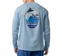 Guy Harvey Men’s Long Sleeve Lightweight Cotton Fishing Graphic T-Shirt, Clear Sky/Blue Hawaiian, XL