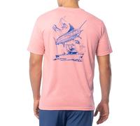 Guy Harvey Men’s Short Sleeve Cationic Performance T-Shirt, Coral/Charter, Large