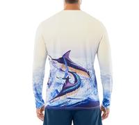 Guy Harvey Men's Long Sleeve Performance T-Shirt with UPF 30+ Sun Protection, Almond Milk/Billfish Sgs, Large