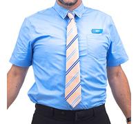 Guy Movie Charecter Button Down Shirt Dress, Tie and Name Tag Costume for Halloween & Cosplay, Blue, Large