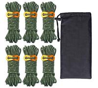 Guy Rope 4mm Reflective Cord Guy Line Tent Guide Rope with Aluminum Adjuster 13 Feet 6 Pack for Tent Tarp Outdoor Packaging (Army green)