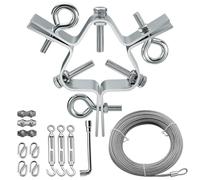 Guy Wire Ring, Adjustable 3 Way Down Antenna Guy Wire Ring, Guy Wire Clamp up to 2-1/4" Mast ,Made of Heavy Duty Galvanised Steel (Guy Wire Ring+ 100ft Guy Wire Kits)