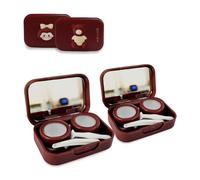 Guyakysk 2 Pack Contact Lens Case Cute, Eye Contact Travel Case Kit with Mirror Tweezers & Remover Tool, Mini Portable Contact Container for Daily Office Outdoor Use, Compact Size (B)