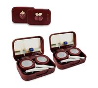 Guyakysk 2 Pack Contact Lens Case Cute, Eye Contact Travel Case Kit with Mirror Tweezers & Remover Tool, Mini Portable Contact Container for Daily Office Outdoor Use, Compact Size (A)