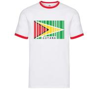 Guyana Barcode Style Flag - Mens Contrast Ringer T-Shirt - White/Red - Large