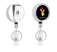 Guyana Flag Cute Retractable Metal ID Badge Holder Reel Clip Keychain for Office Work