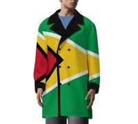 Guyana Flag Men's Coat Fleece Jacket Peacoat Double Breasted Trench Collar Winter Overcoat