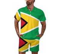 Guyana Flag Men's Polo Shirt Set Short Sleeve Tracksuit Set Casual Beach Shirts Shorts Outfit M