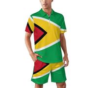Guyana Flag Men's Short Sets Short Sleeve Tracksuit Polo Shirts And Shorts Sets Summer Outfits M