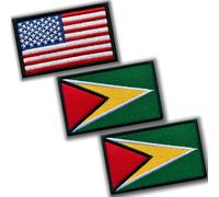 Guyana Flag Patch 3 Pack - USA & Guyanese Flags with Hook and Loop Fastener