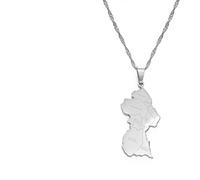 Guyana Map City Pendant Necklace Republic Of Guyana Map Stainless Steel Necklace, 45 cm, Copper, Agate