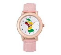 Guyana Map Flag Guyanese Womens Leather Strap Elegant Lady Wrist Watches Casual Band Three-Hand Watch