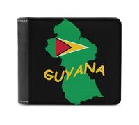 Guyana Map Flag Men's Leather Wallet Bifold Purse Card Holder Slim Money Clip Single-Sided Print